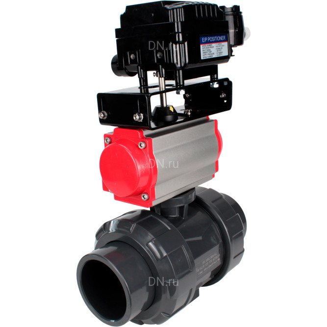 Кран шаровой BV4242E-FP-GRM-ISO Дн100 Ру10 полнопроходной, корпус - НПВХ, шар - НПВХ, уплотнение - EPDM, с пневмоприводом PA-SA-083 и пневмопозиционером YT-1000RSN с обратной связью в Омске