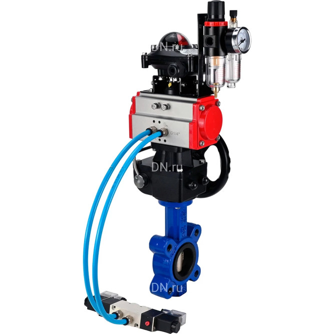 Затвор дисковый поворотный WBV1616E-2W-Fb-H Ду100 Ру16 LUG, корпус - чугун, диск - чугун, уплотнение - EPDM, с пневмоприводом PA-DA-083, пневмораспределителем 4M320-08 AC220V, ручным дублером MON2-450-T28-ISO, БКВ APL-210N и БПВ AFC2000 в Омске