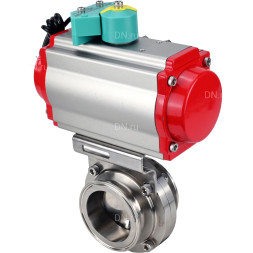 Затвор дисковый поворотный кламповый WBV3131E-2W-C-H Ду80 Ру10 корпус - пищевая нержавеющая сталь 304, уплотнение - EPDM, с пневмоприводом PA-DA-052, пневмораспределителем 4M310-08 DC24V и магнитным переключателем ALS200D