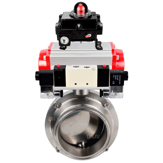 Затвор дисковый поворотный кламповый WBV3131E-2W-C-H Ду25 Ру10 корпус - пищевая нержавеющая сталь 304, уплотнение - EPDM, с пневмоприводом PA-SA-065, пневмораспределителем 4M320-08 AC220V, БКВ APL-410N EX в Омске