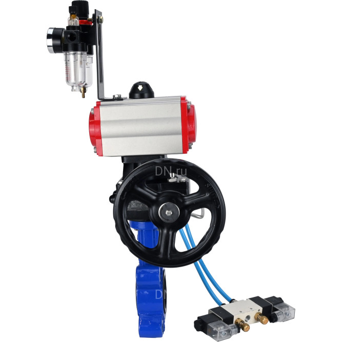 Затвор дисковый поворотный WBV1631E-2W-Fb-H Ду100 Ру16 LUG корпус - чугун QT450, диск - нержавеющая сталь 304, уплотнение - EPDM, с пневмоприводом PA-DA-083, пневмораспределителем 4V320-10 AC220V, редуктором MON2-450-T28-ISO и БПВ AFC2000 в Омске