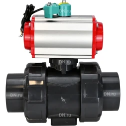 Кран шаровой BV4242E-FP-GRM-ISO Дн40 Ру10 полнопроходной, корпус - НПВХ, шар - НПВХ, уплотнение - EPDM, с пневмоприводом PA-DA-052, пневмораспределителем 4M310-08 AC220V и магнитным переключателем ALS200D