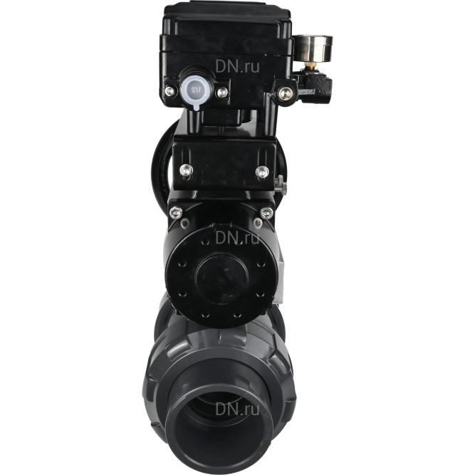 Кран шаровой BV4242E-FP-GRM-ISO Дн15 Ру10 полнопроходной, корпус - НПВХ, шар - НПВХ, уплотнение - EPDM, с пневмоприводом PA-DA-105-1 и пневмопозиционером YT-1000RSN с обратной связью в Омске