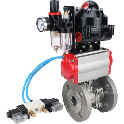 Кран шаровой BV3232P(2pc)-FP-F-ISO-H Ду150 Ру16, 27х27, фланцевый, полнопроходной, двухсоставной, корпус - нерж. сталь SS316, уплотнение - PTFE, с пн.приводом PA-DA-140 пн.распределителем 4V320-08 AC220V БПВ AFC2000 БКВ APL-510N-EX