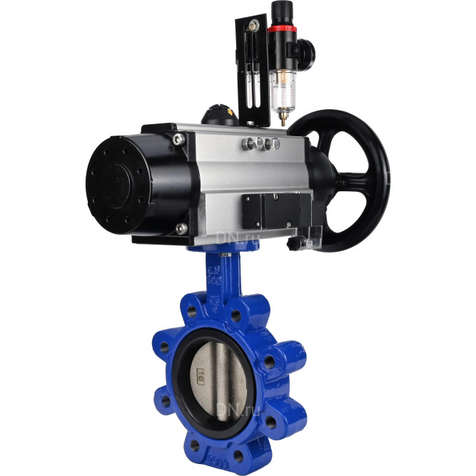 Затвор дисковый поворотный WBV1616E-2W-Fb-H Ду125 Ру16 LUG корпус - чугун QT450, диск - чугун QT450, уплотнение - EPDM, с пневмоприводом PA-DA-105-1, пневмораспределителем 4M310-08 AC220V и БПВ AFC2000 в Омске