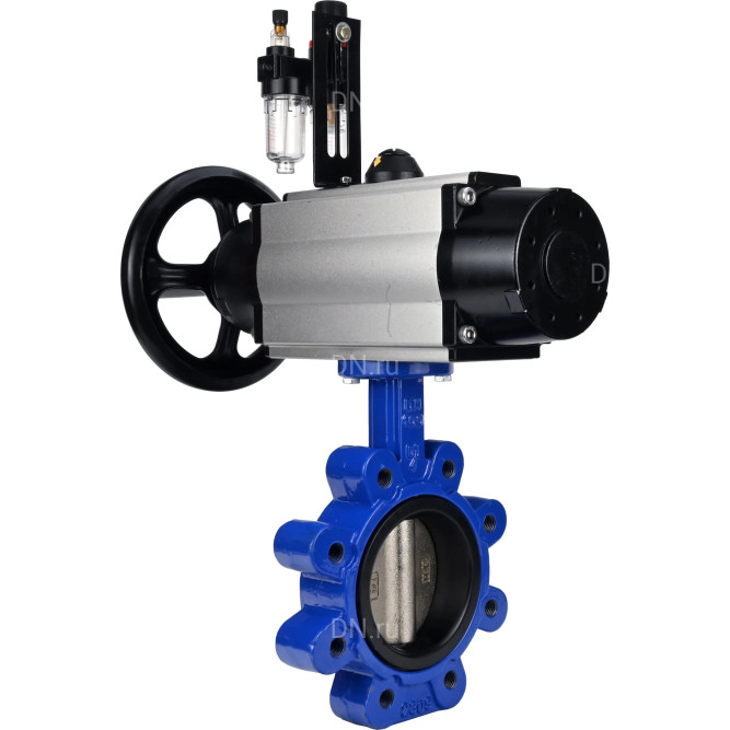 Затвор дисковый поворотный WBV1616E-2W-Fb-H Ду125 Ру16 LUG корпус - чугун QT450, диск - чугун QT450, уплотнение - EPDM, с пневмоприводом PA-DA-105-1, пневмораспределителем 4M310-08 AC220V и БПВ AFC2000 в Омске