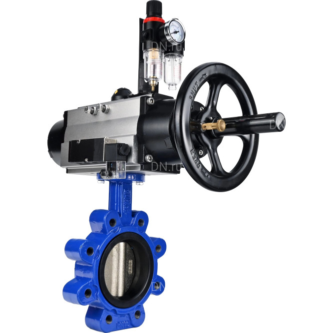 Затвор дисковый поворотный WBV1616E-2W-Fb-H Ду125 Ру16 LUG корпус - чугун QT450, диск - чугун QT450, уплотнение - EPDM, с пневмоприводом PA-DA-105-1, пневмораспределителем 4M310-08 AC220V и БПВ AFC2000 в Омске