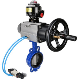 Затвор дисковый поворотный WBV1432N-2W-Fb-H Ду125 Ру16, корпус - чугун GGG50, диск - нержавеющая сталь 316L, уплотнение - NBR, с пневмоприводом PA-DA-105-1 двойного действия, с пневмораспределителем 4V320-08 AC220V, с БКВ APL-510N-EX