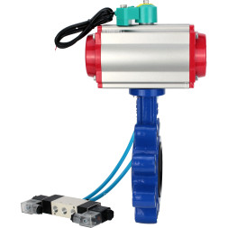 Затвор дисковый поворотный WBV1631E-2W-Fb-H Ду125 Ру16 LUG корпус - чугун QT450, диск - нержавеющая сталь 304, уплотнение - EPDM, с пневмоприводом PA-DA-105, пневмораспределителем 4V320-08 AC220V и магнитным переключателем ALS200D
