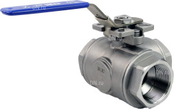 Кран шаровой BV3232P(4pc)-SP-3WT-T-ISO-H Ду20 Ру63, 3-ходовой T-тип стандартнопроходной, внутренняя резьба, уплотнение - PTFE, материал корпуса - нержавеющая сталь SS316 с ISO фланцем и рукояткой