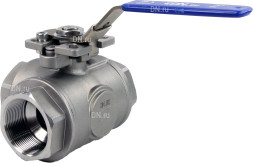 Кран шаровой BV3232P(4pc)-SP-3WT-T-ISO-H Ду20 Ру63, 3-ходовой T-тип стандартнопроходной, внутренняя резьба, уплотнение - PTFE, материал корпуса - нержавеющая сталь SS316 с ISO фланцем и рукояткой
