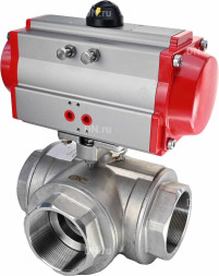 Кран шаровой BV3232P(4pc)-SP-3WL-T-ISO-H Ду65 Ру40 стандартнопроходной L-тип, трехходовой, нержавеющая сталь SS316, внутренняя резьба, уплотнение - PTFE, с пневмоприводом PA-DA-83 двойного действия
