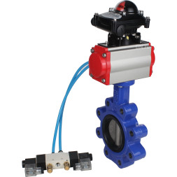 Затвор дисковый поворотный WBV1631E-2W-Fb-H Ду100 Ру16 LUG корпус - чугун QT450, диск - нержавеющая сталь 304, уплотнение - EPDM, с пневмоприводом PA-DA-083, пневмораспределителем 4V320-08 AC220V и БКВ APL-210N