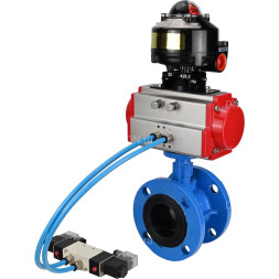Затвор дисковый поворотный WBV1313E-2W-F-H Ду200 Ру16 фланцевый, корпус - чугун GGG40, диск - чугун GGG40, уплотнение - EPDM, с пневмоприводом PA-DA-140, пневмораспределителем 4V320-10 AC220V и БКВ APL-510N EX