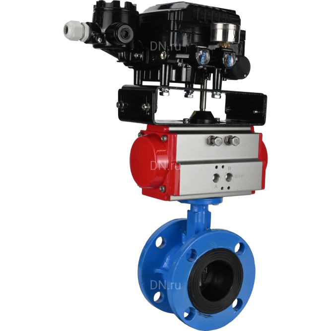 Затвор дисковый поворотный WBV1313E-2W-F-H Ду65 Ру16 фланцевый, корпус - чугун GGG40, диск - чугун GGG40, уплотнение - EPDM, с пневмоприводом PA-DA-105 и позиционером YT-1000RSN без обратной связи в Омске