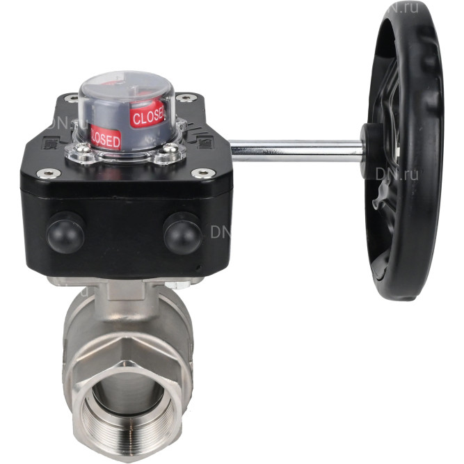 Кран шаровой BV3232P(2pc)-FP-T-ISO-H 1/2″ Ду15 Ру63 полнопроходной двухходовой, нержавеющая сталь SS316, внутренняя резьба, уплотнение - PTFE, с редуктором HGB RQN1-180Z в Омске