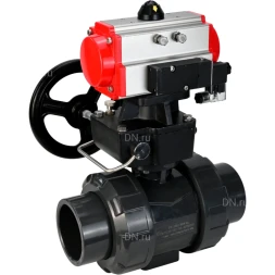 Кран шаровой BV4242E-FP-GRM-ISO Дн25 Ру10 полнопроходной, корпус - НПВХ, шар - НПВХ, уплотнение - EPDM, с пневмоприводом PA-DA-052, пневмораспределителем 4M310-08 AC220V и ручным дублером MON1-250-T26-ISO