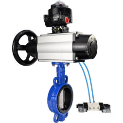 Затвор дисковый поворотный WBV1432N-2W-Fb-H Ду150 Ру16, корпус - чугун GGG50, диск - нержавеющая сталь 316L, уплотнение - NBR, с пневмоприводом PA-DA-105-1 двойного действия, с пневмораспределителем 4V320-08 AC220V, с БКВ APL-510N-EX