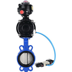 Затвор дисковый поворотный WBV1432N-2W-Fb-H Ду150 Ру16, корпус - чугун GGG50, диск - нержавеющая сталь 316L, уплотнение - NBR, с пневмоприводом PA-DA-105-1 двойного действия, с пневмораспределителем 4V320-08 AC220V, с БКВ APL-510N-EX