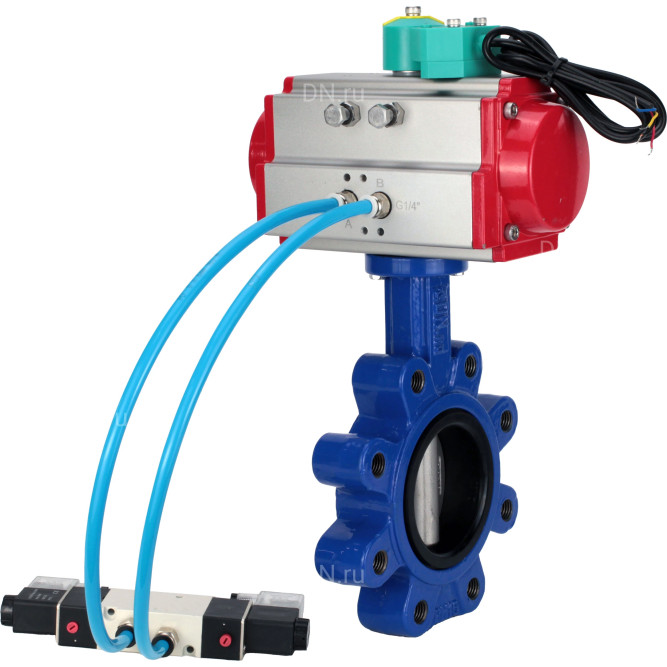 Затвор дисковый поворотный WBV1631E-2W-Fb-H Ду150 Ру16 LUG корпус - чугун QT450, диск - нержавеющая сталь 304, уплотнение - EPDM, с пневмоприводом PA-DA-105, пневмораспределителем 4V320-08 AC220V и магнитным переключателем ALS200D в Омске