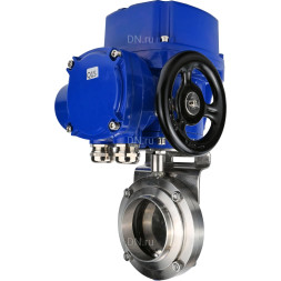 Затвор дисковый поворотный WBV3131E-2W-W-H Ду15 Ру10 под приварку, корпус - пищевая нержавеющая сталь 304, уплотнение - EPDM, с электроприводом QT-N-005M-O2-220VAC-У1 с моментной муфтой и штурвалом