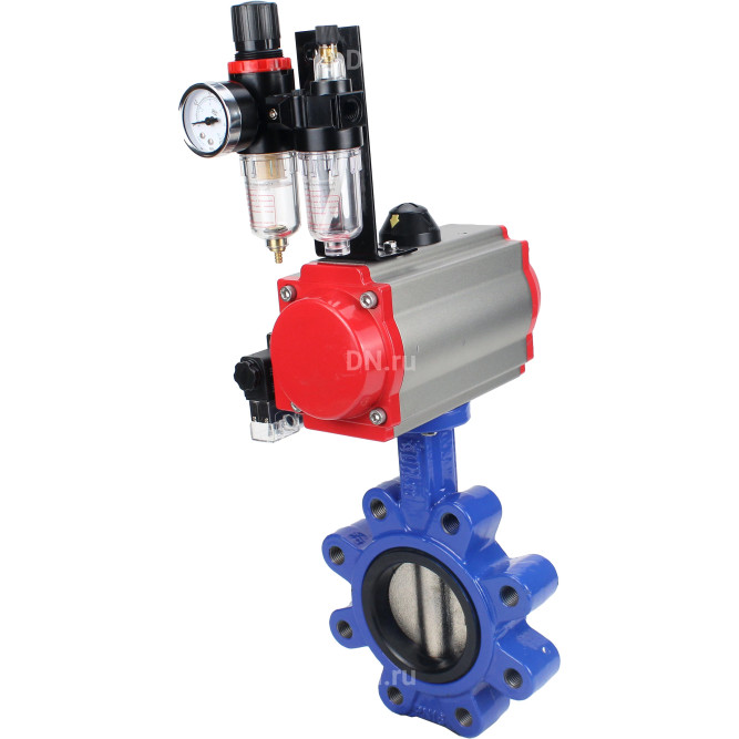 Затвор дисковый поворотный WBV1616E-2W-Fb-H Ду125 Ру16 LUG корпус - чугун QT450, диск - чугун QT450, уплотнение - EPDM, с пневмоприводом PA-SA-140, пневмораспределителем 4M310-08 DC24V и БПВ AFC2000 в Омске