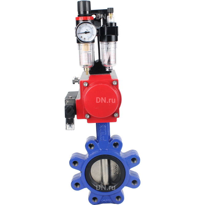 Затвор дисковый поворотный WBV1616E-2W-Fb-H Ду125 Ру16 LUG корпус - чугун QT450, диск - чугун QT450, уплотнение - EPDM, с пневмоприводом PA-SA-140, пневмораспределителем 4M310-08 DC24V и БПВ AFC2000 в Омске