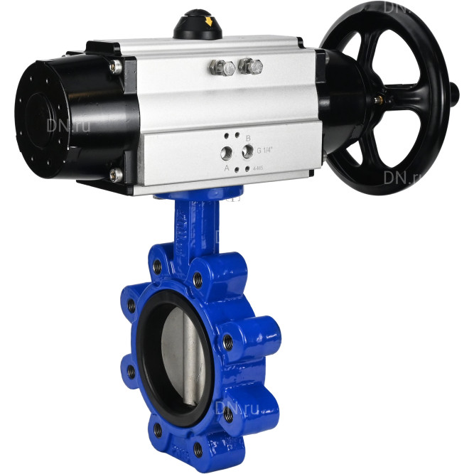 Затвор дисковый поворотный WBV1631N-2W-Fb-H Ду125 Ру16 LUG корпус - чугун QT450, диск - нержавеющая сталь 304, уплотнение - NBR, с пневмоприводом PA-DA-105-1 в Омске