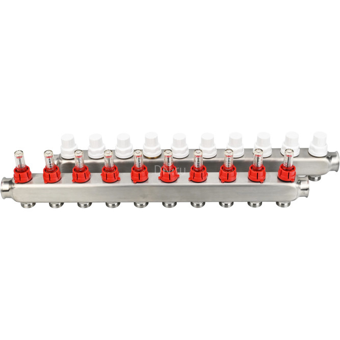 Коллекторная группа GC1-31-10 1″ Ду25 Ру10 отводов — 10, в сборе с расходомерами и терморегулирующими клапанами, без переходников, корпус - нержавеющая сталь AISI 304 в Омске