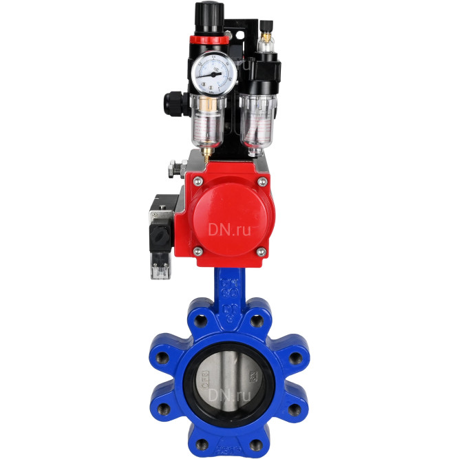 Затвор дисковый поворотный WBV1631E-2W-Fb-H Ду150 Ру16 LUG корпус - чугун QT450, диск - нержавеющая сталь 304, уплотнение - EPDM, с пневмоприводом PA-DA-105, пневмораспределителем 4M310-08 AC220V, БКВ APL-210N и БПВ AFC2000 в Омске