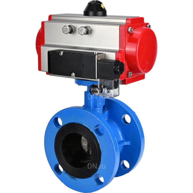 Затвор дисковый поворотный WBV1313E-2W-F-H Ду80 Ру16 фланцевый, корпус - чугун GGG40, диск - чугун GGG40, уплотнение - EPDM, с пневмоприводом PA-DA-105 и пневмораспределителем 4M310-08 DC24V в Омске