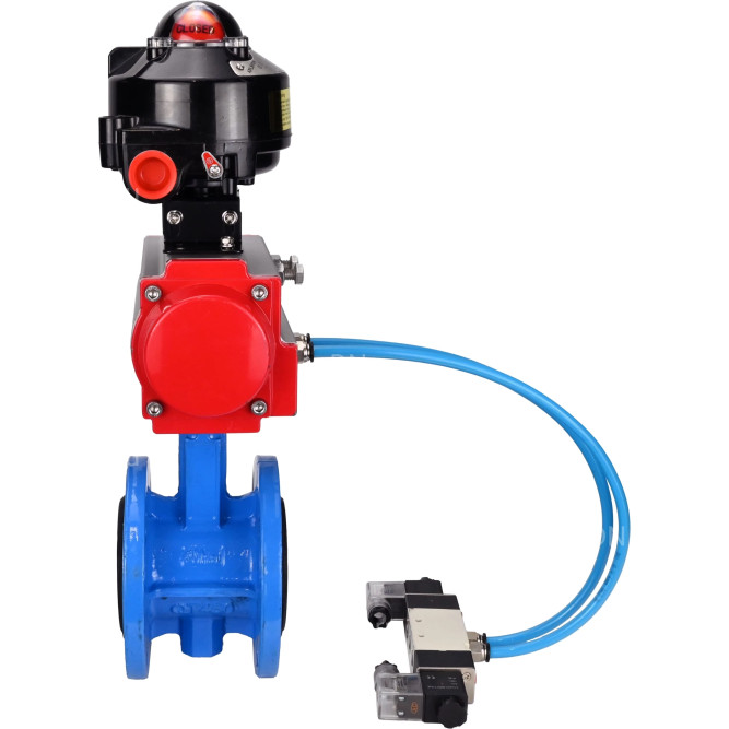 Затвор дисковый поворотный WBV1313E-2W-F-H Ду65 Ру16 фланцевый, корпус - чугун GGG40, диск - чугун GGG40, уплотнение - EPDM, с пневмоприводом PA-DA-105, пневмораспределителем 4V320-10 AC220V и БКВ APL-510N EX в Омске