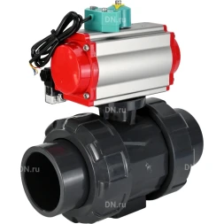 Кран шаровой BV4242E-FP-GRM-ISO Дн80 Ру10 полнопроходной, корпус - НПВХ, шар - НПВХ, уплотнение - EPDM, с пневмоприводом PA-DA-065, пневмораспределителем 4M310-08 AC220V и магнитным переключателем ALS200D