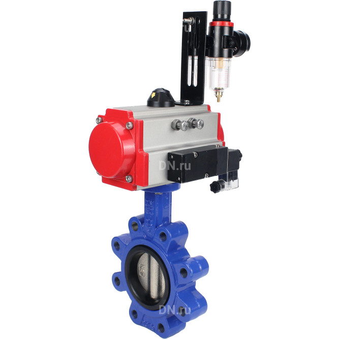 Затвор дисковый поворотный WBV1616E-2W-Fb-H Ду150 Ру16 LUG корпус - чугун QT450, диск - чугун QT450, уплотнение - EPDM, с пневмоприводом PA-SA-160, пневмораспределителем 4M310-08 DC24V и БПВ AFC2000 в Омске