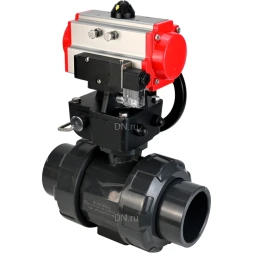 Кран шаровой BV4242E-FP-GRM-ISO Дн40 Ру10 полнопроходной, корпус - НПВХ, шар - НПВХ, уплотнение - EPDM, с пневмоприводом PA-DA-052, пневмораспределителем 4M310-08 AC220V и ручным дублером MON1-250-T26-ISO