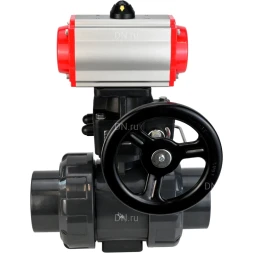 Кран шаровой BV4242E-FP-GRM-ISO Дн40 Ру10 полнопроходной, корпус - НПВХ, шар - НПВХ, уплотнение - EPDM, с пневмоприводом PA-DA-052, пневмораспределителем 4M310-08 AC220V и ручным дублером MON1-250-T26-ISO