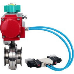 Затвор дисковый поворотный кламповый WBV3131E-2W-C-H Ду25 Ру10 корпус - пищевая нержавеющая сталь 304, уплотнение - EPDM, с пневмоприводом PA-DA-052, пневмораспределителем 4V320-08 AC220V и магнитным переключателем ALS200D