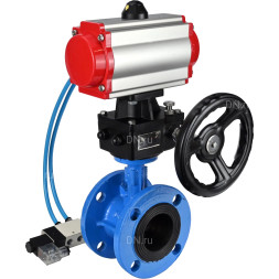 Затвор дисковый поворотный WBV1313E-2W-F-H Ду200 Ру16 фланцевый, корпус - чугун GGG40, диск - чугун GGG40, EPDM, с пневмоприводом PA-DA-140, пневмораспределителем 4V320-08 AC220V и ручным дублером MON2-450-T28-ISO