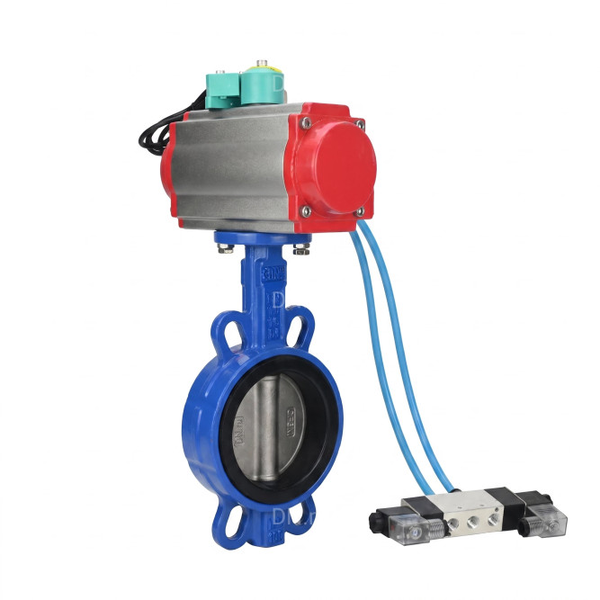 Затвор дисковый поворотный WBV1432N-2W-Fb-H Ду40 Ру16 корпус - чугун GGG50, диск - нержавеющая сталь 316L, уплотнение - NBR, с пневмоприводом PA-SA-083, пневмораспределителем 4V320-08 AC220V и магнитным переключателем ALS200D в Омске