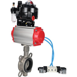 Затвор дисковый поворотный WBV3131V-2W-Fb-H Ду125 Ру16, корпус - нержавеющая сталь 304, диск - нержавеющая сталь 304, уплотнение - VITON, с пневмоприводом PA-SA-140, пневмораспределителем 4V320-08 AC220V, БКВ APL-510N EX и БПВ AFC2000