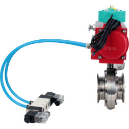 Затвор дисковый поворотный кламповый WBV3131E-2W-C-H Ду32 Ру10 корпус - пищевая нержавеющая сталь 304, уплотнение - EPDM, с пневмоприводом PA-DA-052, пневмораспределителем 4V320-08 AC220V и магнитным переключателем ALS200D