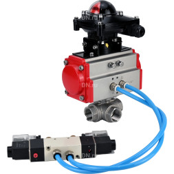 Кран шаровой BV3232P(4pc)-SP-3WL-T-ISO-H Ду20 Ру63, стандартнопроходной, четырехсоставной, корпус - нержавеющая сталь 316, уплотнение - PTFE, внутренняя резьба, с пневмоприводом PA-DA-052, пневмораспределителем 4V320-10 AC220V, БКВ APL-210N