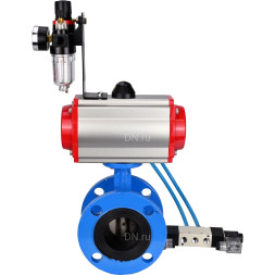 Затвор дисковый поворотный WBV1313E-2W-F-H Ду125 Ру16 фланцевый, корпус - чугун GGG40, диск - чугун GGG40, уплотнение - EPDM, с пневмоприводом PA-DA-130, пневмораспределителем 4V320-08 AC220V и БПВ AFC2000
