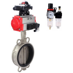 Затвор дисковый поворотный WBV3232N-2W-Fb-H Ду125 Ру16, корпус - нержавеющая сталь 316L, диск - нержавеющая сталь 316L, уплотнение - NBR, с пневмоприводом PA-DA-105, пневмораспределителем 4M320-10 AC220V, БКВ APL-210N, БПВ AFC2000