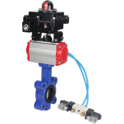 Затвор дисковый поворотный WBV1616N-2W-Fb-H Ду65 Ру16 LUG корпус - чугун QT450, диск - чугун QT450, уплотнение - NBR, с пневмоприводом PA-SA-105, пневмораспределителем 4V320-08 AC220V и БКВ APL-410N EX