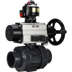 Кран шаровой BV4242E-FP-GRM-ISO Дн25 Ру10 полнопроходной, корпус - НПВХ, шар - НПВХ, уплотнение - EPDM, с пневмоприводом PA-DA-105-1, пневмораспределителем 4M310-08 DC24V и БКВ APL-510N EX