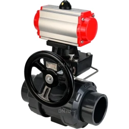 Кран шаровой BV4242E-FP-GRM-ISO Дн65 Ру10 полнопроходной, корпус - НПВХ, шар - НПВХ, уплотнение - EPDM, с пневмоприводом PA-DA-065, пневмораспределителем 4M310-08 AC220V и ручным дублером MON1-250-T26-ISO