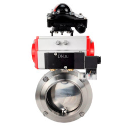 Затвор дисковый поворотный WBV3131S-2W-W-H Ду15 Ру10 под приварку, пищевая нержавеющая сталь 304, уплотнение – Silicon, с пневмоприводом PA-SA-065, пневмораспределителем 4M310-08 DC24V и БКВ APL-210N