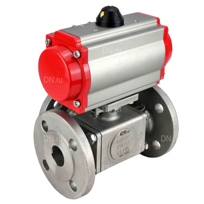 Кран шаровой BV3232P(4pc)-FP-3WL-F Ду32 Ру16 полнопроходной трехходовой, фланцевый, корпус - нержавеющая сталь SS316, с пневмоприводом PA-SA-083 с возвратными пружинами и пневмораспределителем 4M310-08 DC24V в Омске