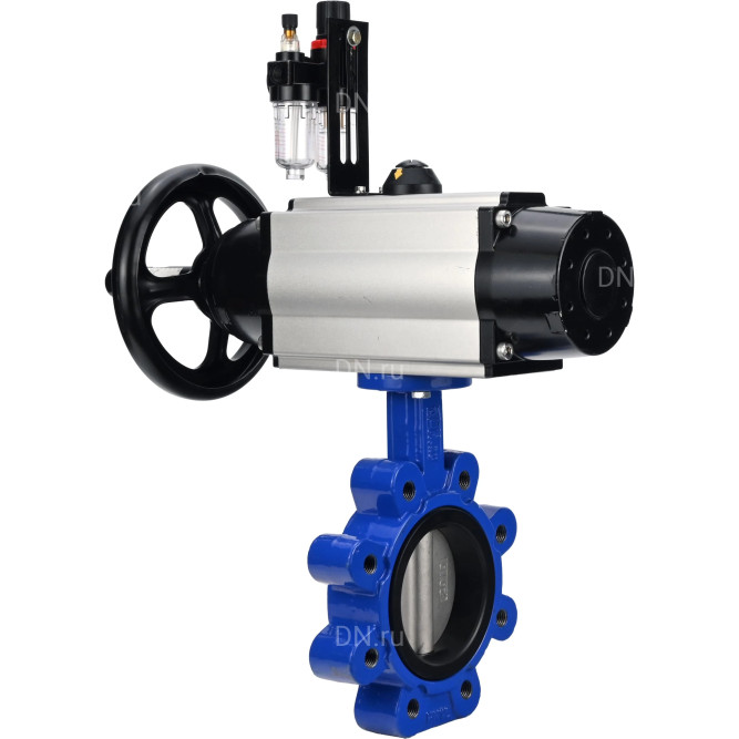 Затвор дисковый поворотный WBV1631E-2W-Fb-H Ду150 Ру16 LUG корпус - чугун QT450, диск - нержавеющая сталь 304, уплотнение - EPDM, с пневмоприводом PA-DA-105-1, пневмораспределителем 4M310-08 DC24V и БПВ AFC2000 в Омске